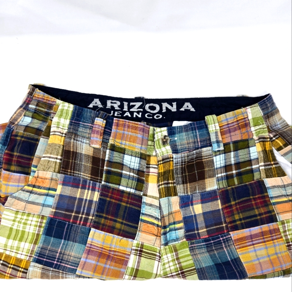 Men's Arizona Brown Blue Tan Plaid Size 36 Zip Fly 4 Pocket  Shorts
